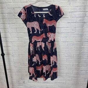 L.A. SOUL Animal Fit Flare Dress Womens L Whimsical Novelty Artsy Retro Mod